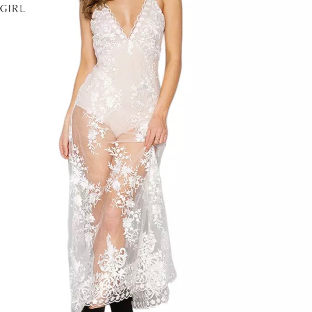 White sheer lace maxi dress